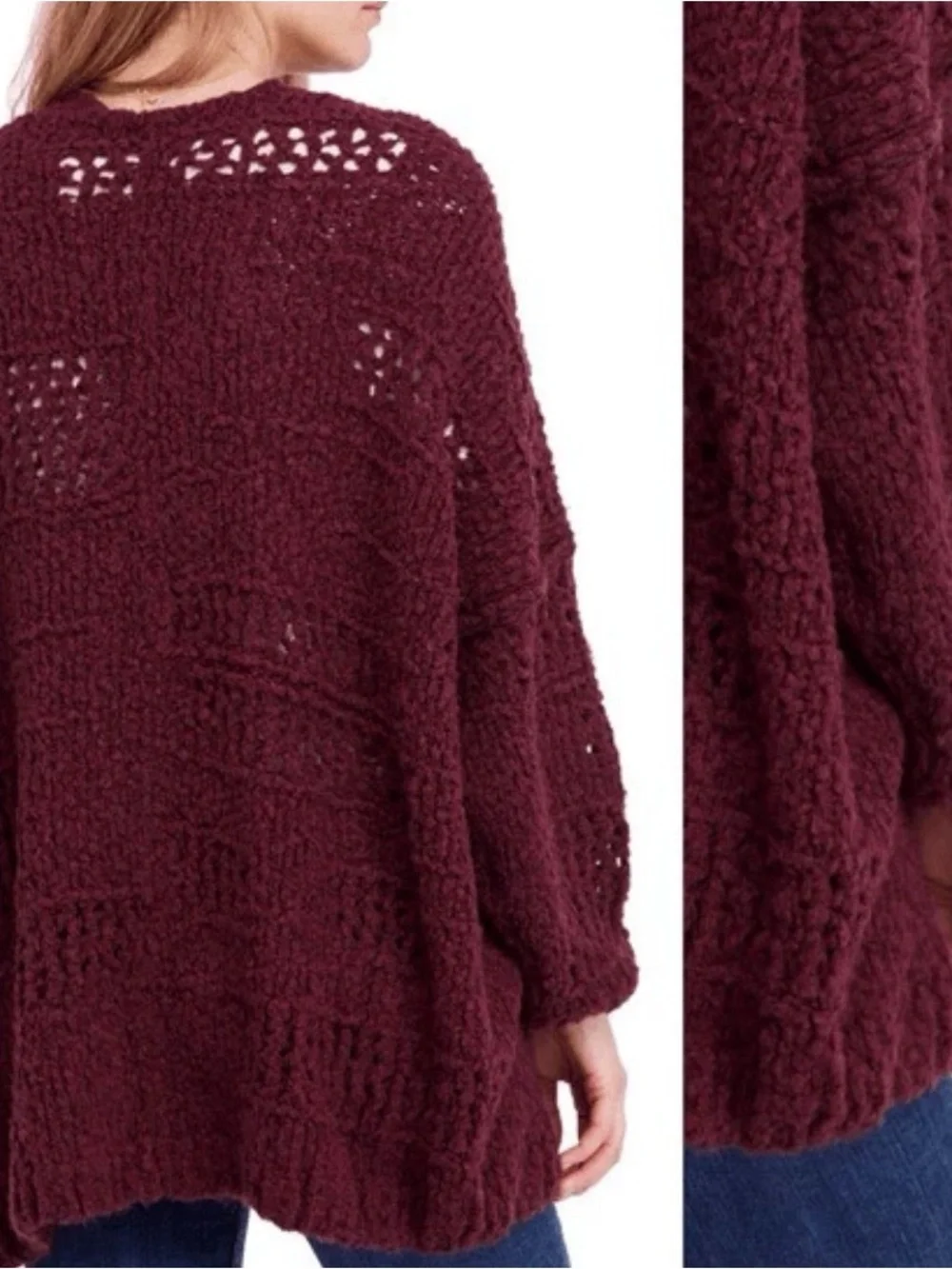 Free People Saturday Morning Open-Front Chunky Oversized Knit Cardigan - Plum